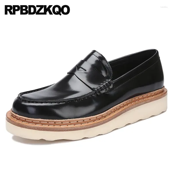 Casual Schuhe hochwertiger Komfort Echtes Leder Schwarz Arbeit Flats Italien Slip auf europäische Deluxe Patent Männer Designer -Slipper 11 Plus Size