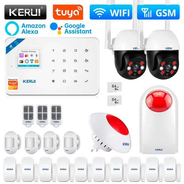 Kits kerui w181 sistema de alarme wi -fi gsm alarme home tuya smart wireless wire/window sensor ladrão suporta Alexagoogle controle de aplicativo controle