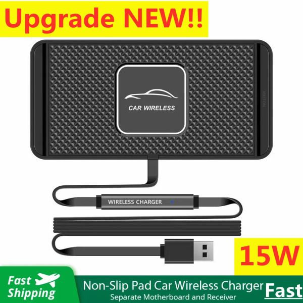 Chargers 15W Carro de carregador sem fio Mat Silicone não -lip para iPhone 13 12 Pro Max Samsung Qi Car Chargers sem fio de cargo de carregamento rápido