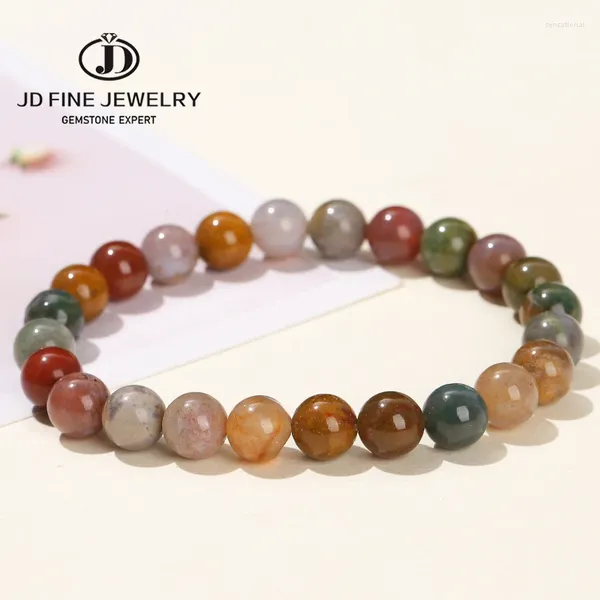 Strand JD Natural Stone India Agate Chakra Bealets Bracelet Женщины мужчины эластичная исцеление энергия йога будда браслеты браслеты