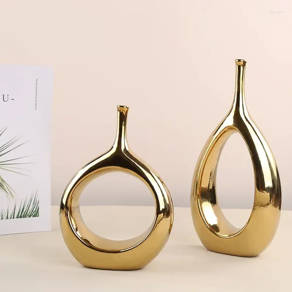 Vasi vaso ceramico cavo moderno nordico Golden e argento Minimalista ovale decorazioni per la casa decorazioni per le vacanze ornamenti per le vacanze