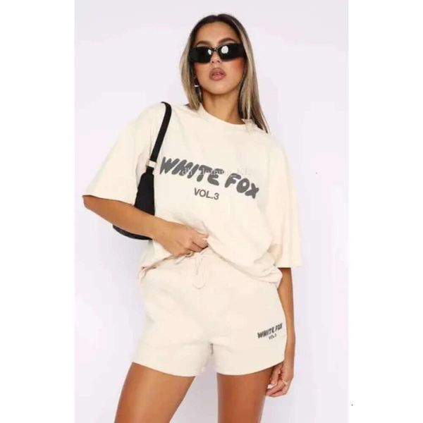 Beyaz Foxx T Shirt Kadın Takım Yeni Designer Trailsuit Kadın Moda Sportif İki Parça Set Sweat Pecting Casual Jogging Suit 207 Kapalı Whiteshoes Gömlek