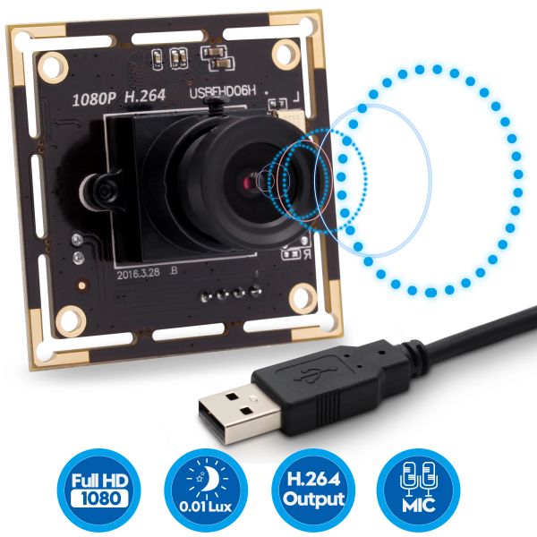 Câmeras 1080p Full HD IMX323 Baixa iluminação 0.01LUX CMOS H.264 AEC AEB AGC CCTV PCB placa USB Módulo de câmera de dados com microfone de áudio