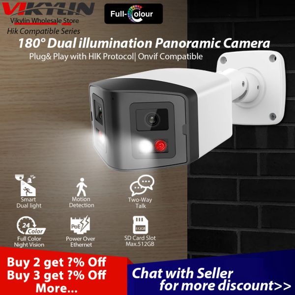 Fotocamere VIKYLIN PANORAMIC SICUREZZA PANORAMIC Full Color 4MP Dual Lens IP Camera da 4 mm per HikVision compatibile POE CCTV Sorveglianza all'aperto