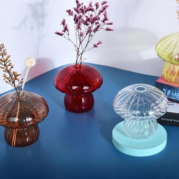 Vasen 4styles halbe transparente Pilzform Blume Kunst Hydroponic Flasche Süßes Handwerk Glas Wohnzimmer Desktop Dekoration