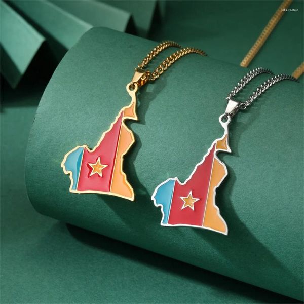 Цепочки jeshayuan cameroon map Ожерелья колье Choker Cameroun Country Flag Ожерелье для женщин из нержавеющей стали воротник Hombre