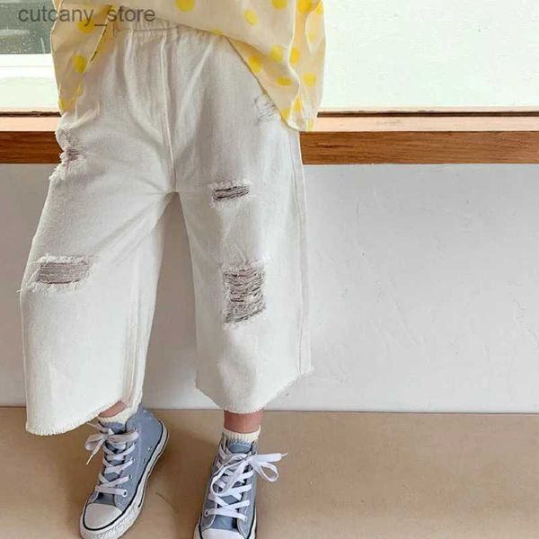 Hose Jungen und Mädchen Hosen zerrissen ho gewaschen Denim Wide G Hosen Jeans 2021 Sommer Neues Baby Kinder Kinderkleidung L46