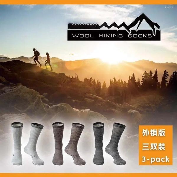 Herrensocken 3 Paare 80%Merino Wolle warm verdickte Wanderkissen Crew für Männer atmungsaktive Sportfeuchtigkeits -Feuchtigkeits -Euro -Größe