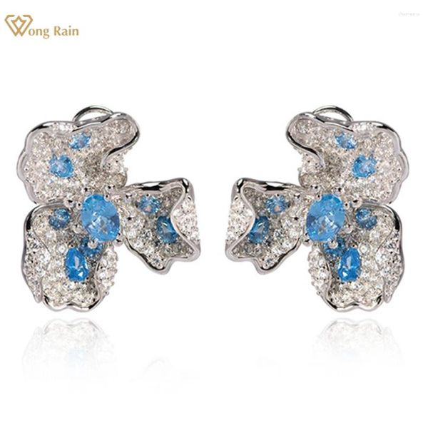 Bolzenohrringe Wong Regen 925 Sterling Silber Blume Aquamarine Gemstone Funkeln für Frauen Elegantes Ohrschuh Schmuck Jubiläumsgeschenk