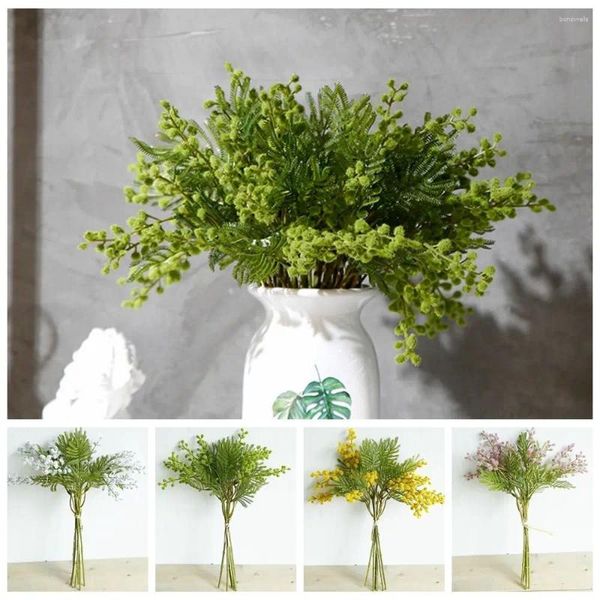 Flores decorativas 6 PCs realistas Mimosa Artificial Cherry Fruit Braio