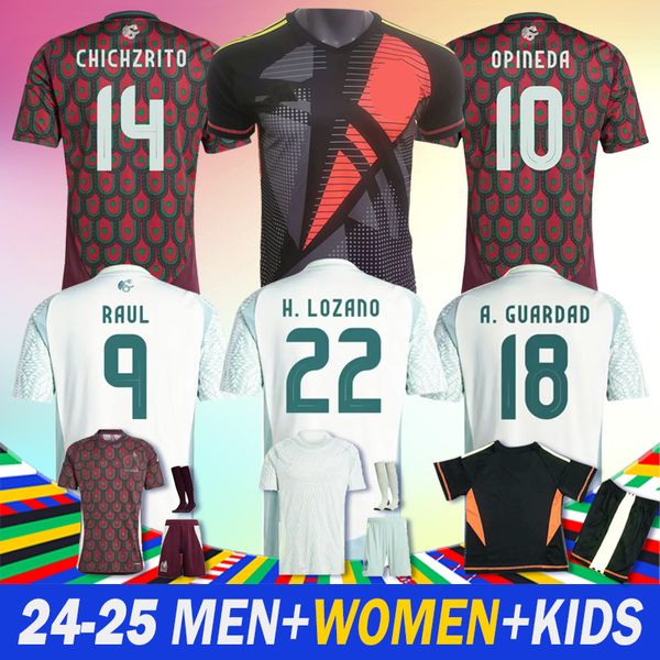 2024 Jersey de futebol do México 2425 Retro de pavão H.LOZANO A.VEGA CHICHARITO RAUL MENS FAIRES VERSÃO