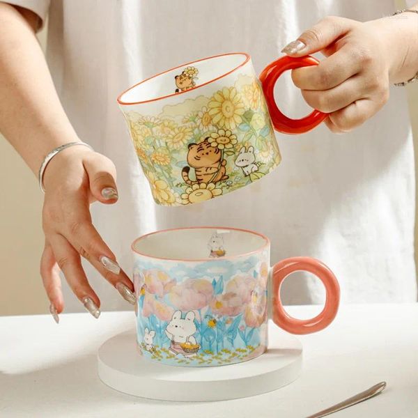 Canecas caneca de chá cerâmica com colher fofa colorida presente criativo para meninas/amigos/infantil microondas
