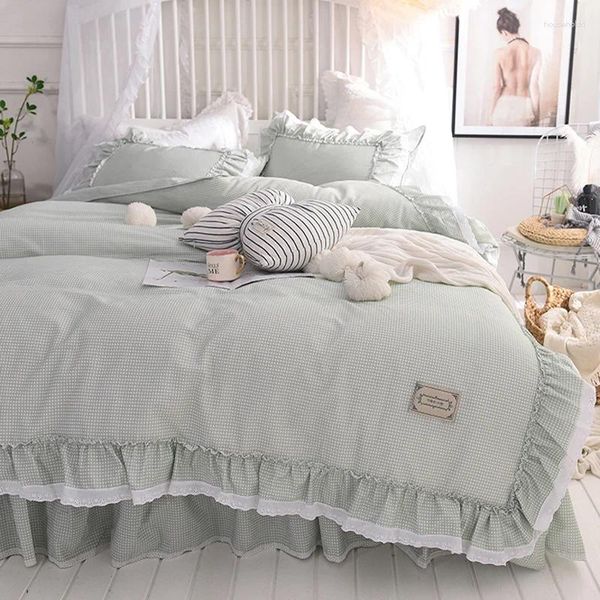 Set di biancheria da letto in stile principessa cotone a quattro pezzi set da ragazza di cuore arruffato copertura da letto a doppio letto 100 foglio