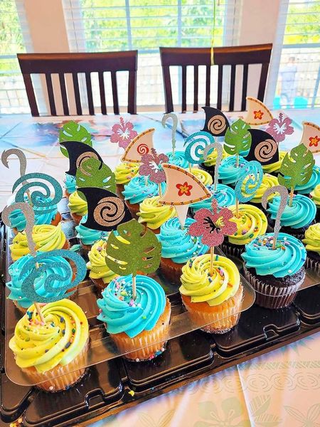 Parti Malzemeleri 30 PCS Glittery Inspired Cupcake Toppers Kek Hawaiian Doğum Günü Dekorasyonu Tropikal Luau Yaz için