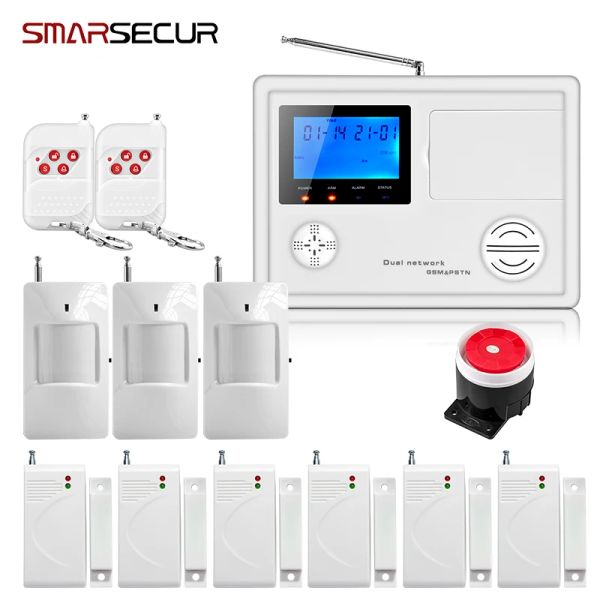 KITS SMARSECUR LCD sem fio GSM PSTN Sistema de alarme de segurança do teclado de alarme PIR com sensores de movimento PIR Bruglar System