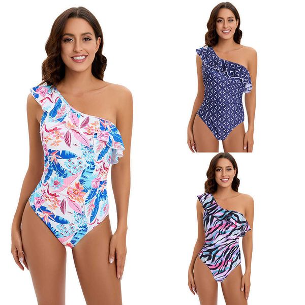 Designer Bikini 2024 NOVO IMPRESSO ONE PIECE MENAS ARIMENTO DE ARIMENTAÇÃO DO ombro único Lotus Leaf Edwea de banho feminina designer de biquíni de roupas de banho