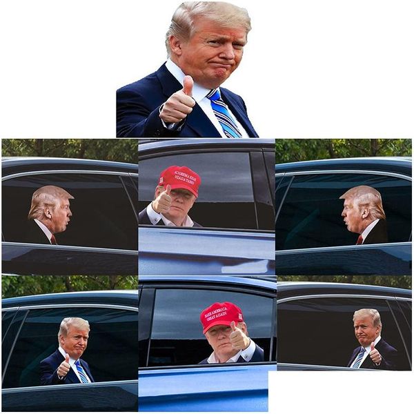 Banner Flags Trump 2024 Auto adesivi per le forniture per le elezioni presidenziali statunitensi per le auto in PVC Adesivi del finestrino 25x32 cm Delivery Delivery Home Garde Dhant