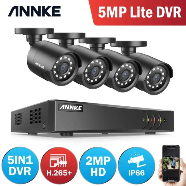 Sistem Annke 4ch 2MP HD Video Güvenlik Sistemi 5MP Lite H.265+ 4pcs ile DVR Akıllı IR Bullet Hava Durumu Gözetleme Kameraları CCTV Kiti