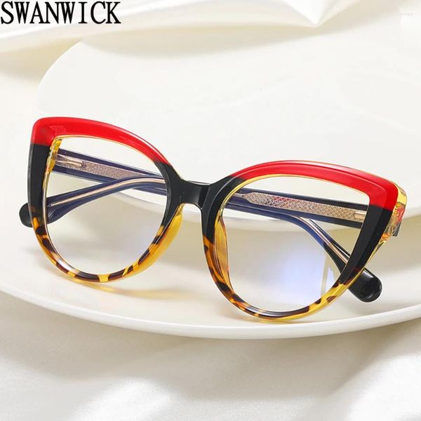 Sonnenbrille Swanwick TR90 Antiblau -Licht -Brillen Katzen Eye CP Acetat Mode Brille Frauen Accessoires Leoparden schwarzer Europa Stil