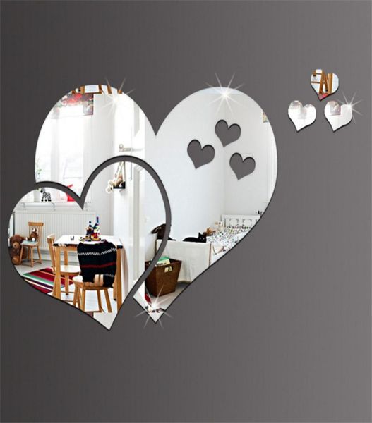 Acrylspiegel Wandaufkleber 3D Creative Heart Form Mirror Wandaufkleber DIY Room Decalative Decal Herzspiegel3723452