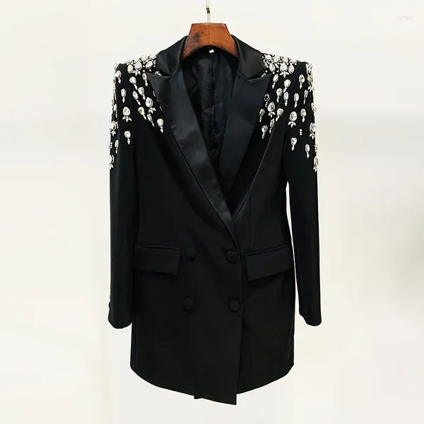 Frauenanzüge Blazer Mode handgefertigt wunderschöne schwere Industrie Nagelperle Eingelegtes Diamant Slim Fit Long Anzugmantel