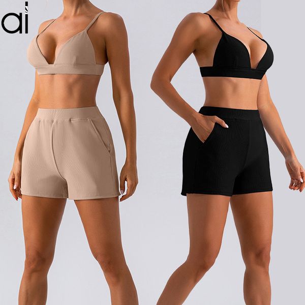 Bras da yoga di al-Women Nuovi cortometraggi di reggiseno sportivo alla moda Shorts casual che corre sexy tasche per fitness tasche traspirabili esercitano pantaloni da tuta corti versatili abbigliamento sportivo versatile