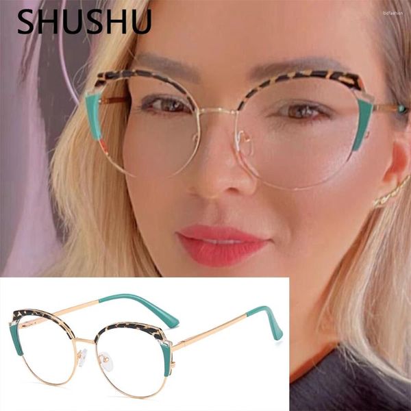 Sonnenbrille Elegant Green Leopard Anti Blue Light Cat Eye Frauen glasse Retro Designer Brille Rahmen Damen Trends klarer Computer