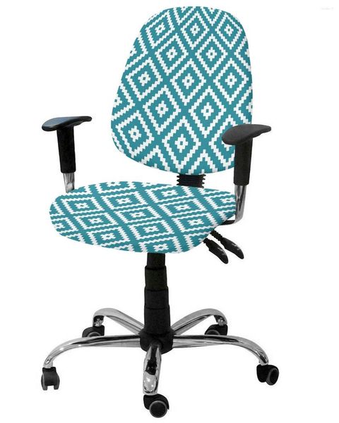 Stuhlabdeckung der geometrischen quadratischen Textur Blau elastischer Sesselcomputerabdeckung Abnehmbarer Büro -Schlupfverlagerungssitz Split