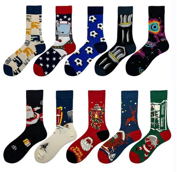 Pintura a óleo da moda Jacquard Meias respiráveis da marca Ilustração personalizada Ilustração Algodão Meias Longas Para Lazer Esportivo Masculino Skateboard Hip Hop Socks