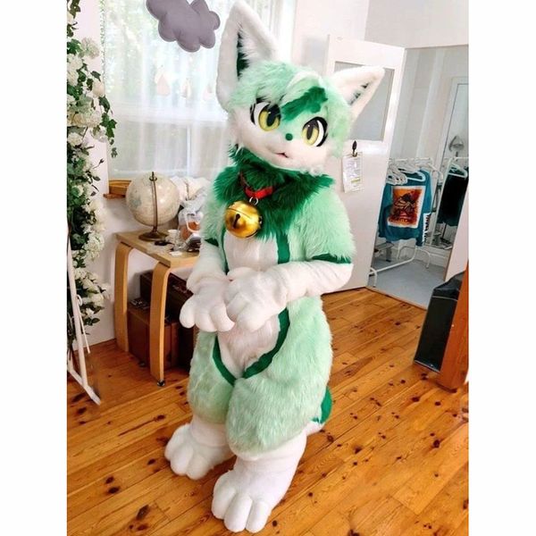 2024 Nuovo Halloween Mint Green Fox Cartoon Mascot Costumi Fursuit Abbigliamento Abbigliamento natalizio in costume