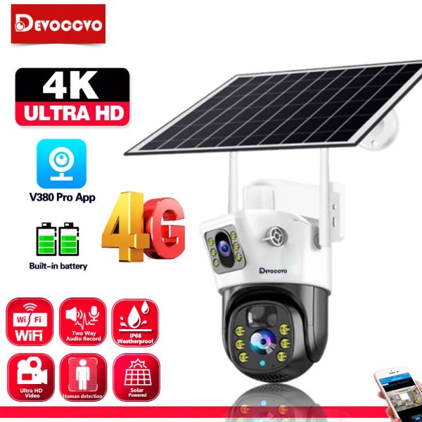 Kameralar 4K 4G SIM Güneş Kablosuz Gözetim Kamerası Açık CCTV PTZ Kamera Pir İnsan Algılama Renk Gece Görme Güvenlik Koruma