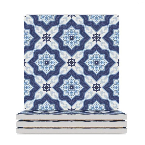 TATS de mesa Mediterrâneo Tile de cerâmica - Andaluzia porcelana marroquina portuguesa retalhos Branco Blue S Coasters (quadrado)
