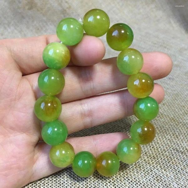 Strand 12mm Nature Green Amarelo Jade AGate Bracelet Hand Pedra Catenária