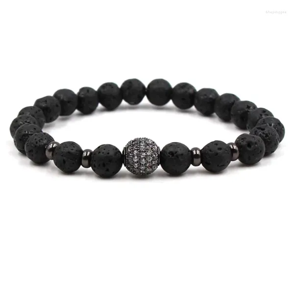 Strand Classic Natural Black Vulcanic Lava Braccialetti in pietra Pave CZ Bracciale manuale Bracciale per donne Pulseras