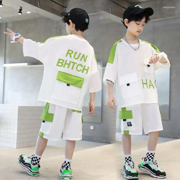 Kleidung Sets Summer Kid Cloth Boy Kinder-Set Brief Kurzarm T-Shirts Halbhose mit Tasche 2pcs 5-12 Jahr