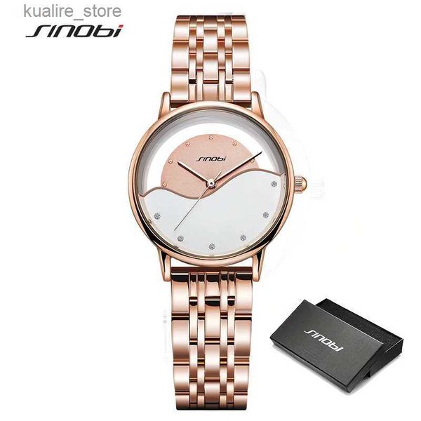 Relógios femininos Sinobi Moda Moda de ouro rosa A aço inoxidável aço damas à prova d'água Quarzt Wrist Romatic Girlfriend Gift L240402