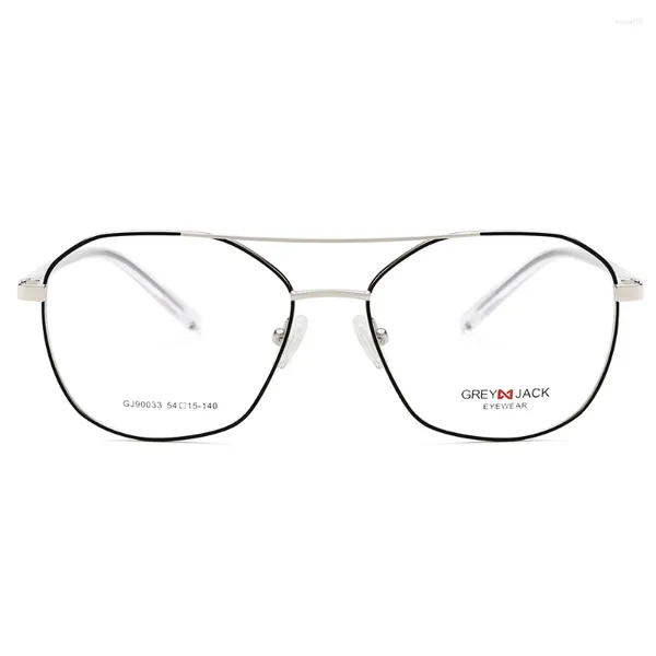 Sonnenbrillen Frames Grey Jack Polygon Spektakel Rahmen mit Doppelbrückenmetall Full Rand Eyewear für Männer Frauen 90033