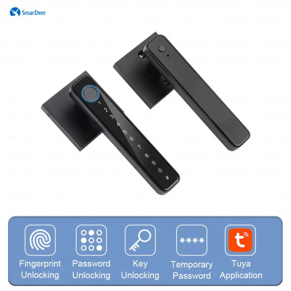 Lock SMARDEER 4In1 Lock eletrônico para Tuya Smart Lock com Bluetooth Porta Lockless Sem entrada de chave com impressão digital, código, Tuya App Desbloquear