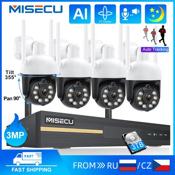 Intercom MISECU 3MP HD Sistema CCTV wireless Sistema a due vie Audio impermeabile PTZ WiFi Security IP Camera 8ch NVR P2P Kit di sorveglianza video