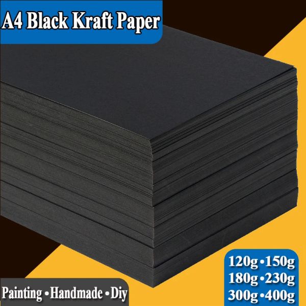 Stock A4 Black Kraft Paper Handmade Diy Pacotes de cartão de artesanato grosso Pultipurpose cartolina de papel graffiti 20 50 folhas pacote de folhas