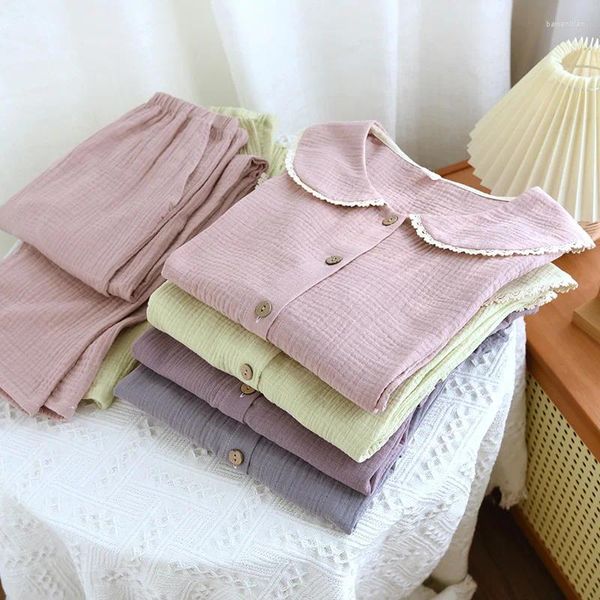 Abiti da casa primaverile garza a doppio strato pigiame set da donna set da donna abbigliamento da notte abiti da donna in cotone femminile abiti da donna a due pezzi