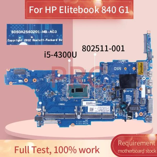 Motherboard für HP Elitebook 840 G1 i54300U Laptop Motherboard 802511001 6050A2560201 SR1ED DDR3 Notebook Mainboard