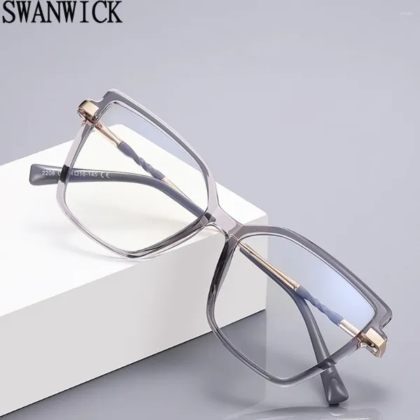 Sonnenbrille Swanwick Female blaues Licht Blockierbrille Katzenauge halbe Metallquadratrahmen für Frauen Modelle Federscharnier grau rot