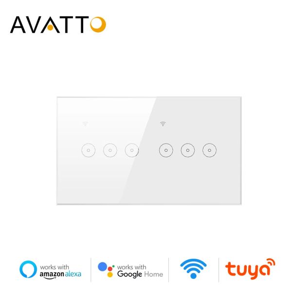 Câmeras Avatto Smart Light Touch Switch, Standard da UE 1/2/3/4/5/6 WIFI WIFI SWITCH, Tuya Voice Control Work com Alexa, Google Home