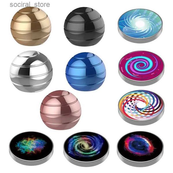 Topping Top Desktop Decompressione Toy Metal Circular Fidget Rotator Galaxy Star Punta di dito luminosa Spirale Rotazione sferica Top L240402