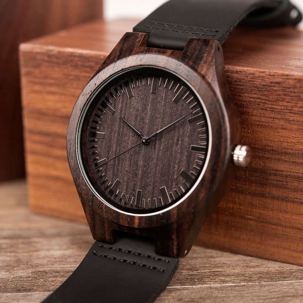 True Belt Black Sandalwood Bambu natural e Wood Minimalist Men's Quartz Watch