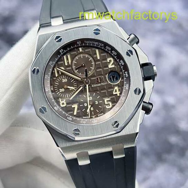 Perfect AP Wristwatch Royal Oak Offshore Series 26470ST Precision Steel Brown Timing Função de tempo mecânico automático Relógio 42mm