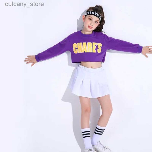 Mädchenkleider Girls Hip Hop Minirock Kinder Jazz 2 PCs Set Crop Top Sommer -Outfit Teenager Kinder Rap -Kleidung Kostüm Streetwear Street Dance L240402