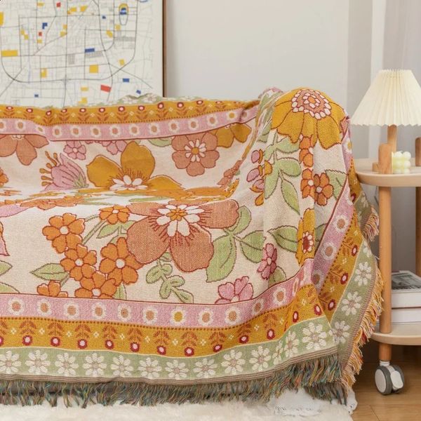 European Country Sofa Decke Bohemian Wandteppichblüten Single Double Cover Wohnzimmer Dekorative Freizeitbetten 240326