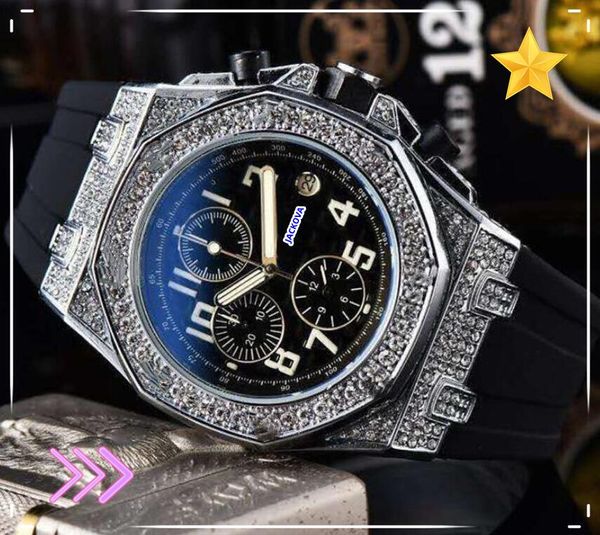 Six Stithes FAM FAMILE MENS MENS TIME OROLOGI AUTO AUTO AUTO FULL FUNCTONAL STORCHOTH ORCHIO Giappone Quarzo Cintura di gomma Presidente Diamonds Ring Hello Watch